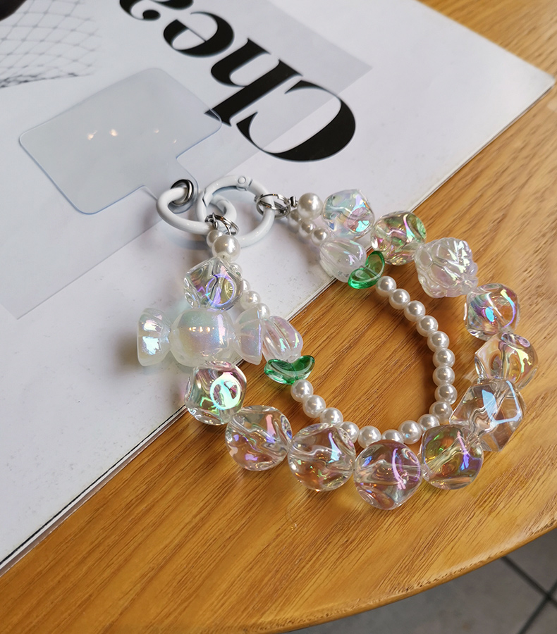 Mobile Phone Strap Wrist Chain Colorful Round Beads Handmade Pearl Beaded Pendant Short Phone Case Universal Anti Loss_voghion.com