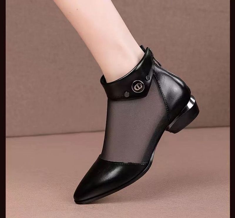 Coole Stiefel Damen Mesh Damen Sandalen Hohle Sandalen Dicker Absatz Spitz Niedriger Absatz Netzstiefel_voghion.com