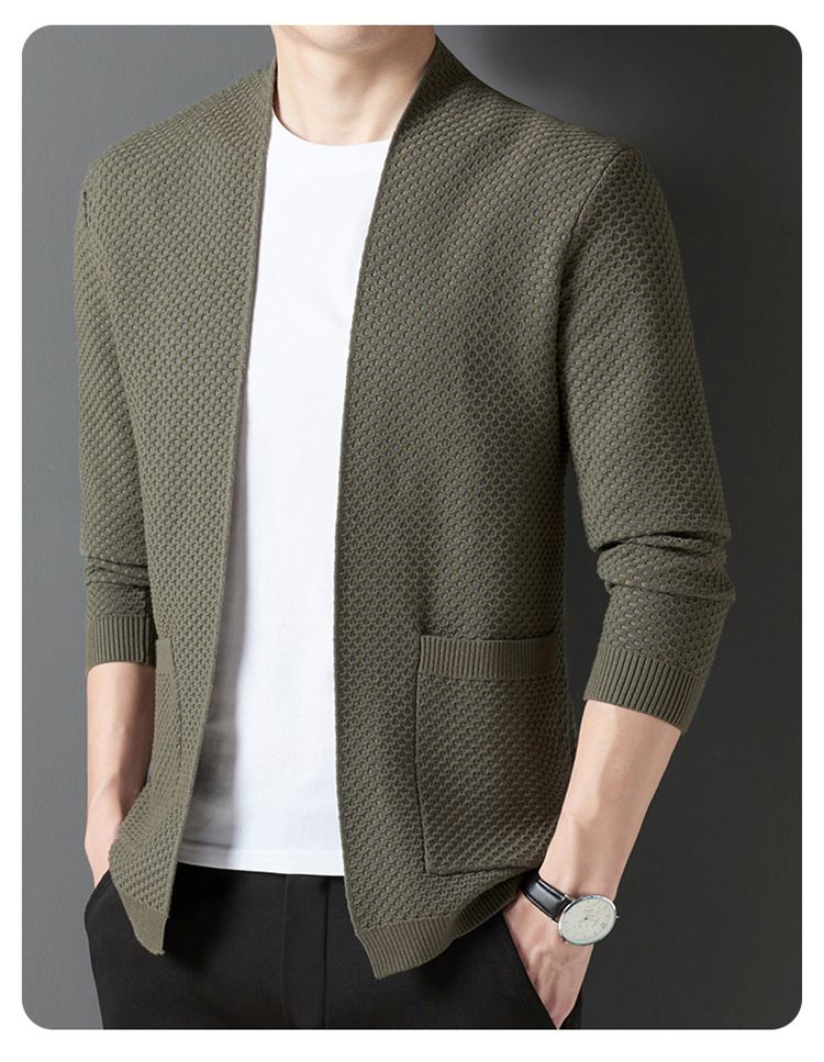 Cárdigan de punto ligero para hombre: prenda esencial para combinar con otras capas en otoño, de corte ajustado (tallas de negro a 4XL, informal de negocios)_voghion.com