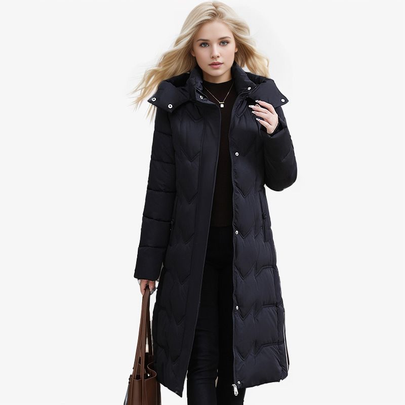 Extra Long Women's Puffer Coat - Oversized Winter Jacket With Hood, Knee-Length Warmth, Plus Size Friendly (Wine Red, Khaki, Dusty Pink, Black)_voghion.com