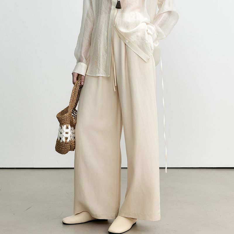 Convient à toutes les saisons UMA WHITE Guangzhou Thirteen Factorys Run Deng 25 Printemps Nouveau Décontracté Pour Femmes Grandes Pantalons Droits À Jambes Larges Longs_voghion.com