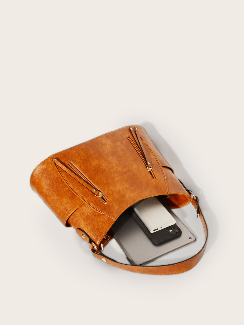 European and American retro tote bag double zipper tassel women's portable shoulder bag women's bag_voghion.com