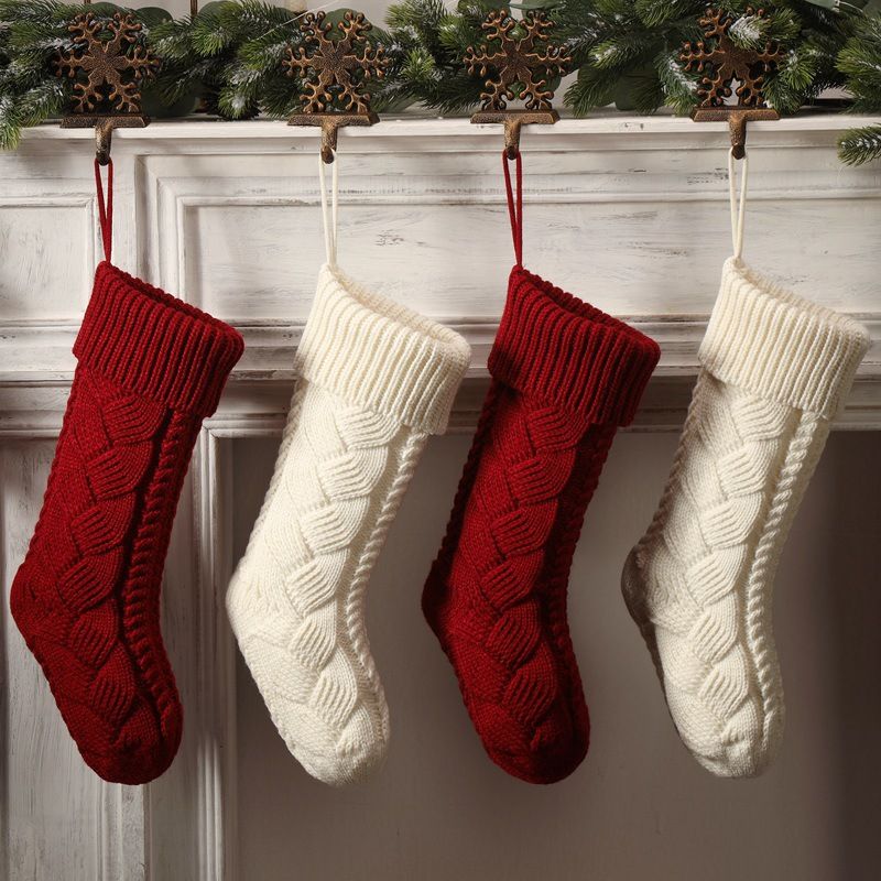 Knitted Christmas socks, yarn gift candy decoration bags, large banquet woven hanging accessories, socks and supplies_voghion.com