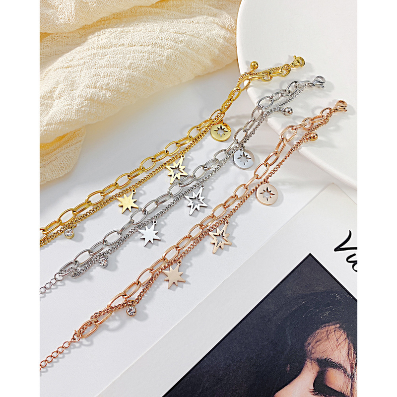 Opk Titanium Steel Twin Bracelet Women's Hollow Eight Awn Star Bracelet_voghion.com