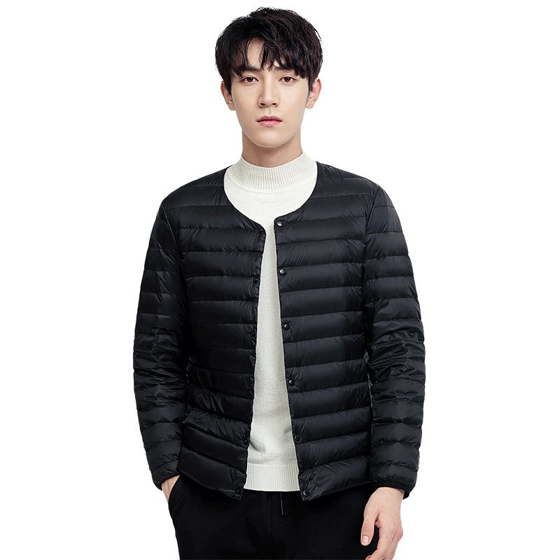 Lightweight Jacket Men's Short Style Autumn Winter New Collarless Liner Plus Size Inner Wear Base Layer Round Neck White_voghion.com