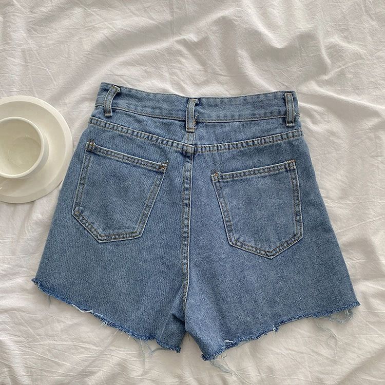 Internet-Promi-Shorts mit hoher Taille für Damen im Sommer 2024, neues weites Bein mit Löchern, die schlanker aussehen,_voghion.com