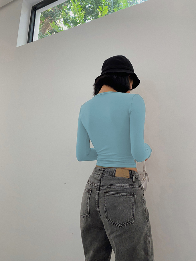 T-shirt corte da donna a girocollo, top casual alla moda e versatili_voghion.com