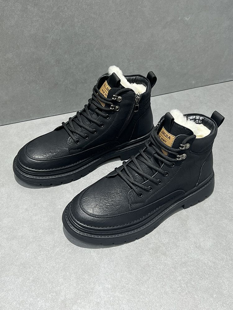 Winter Thickened Snow With Fleece Lining, Warm Large Cotton Boots, Men's Genuine Leather High-top Thick-soled Non-slip_voghion.com