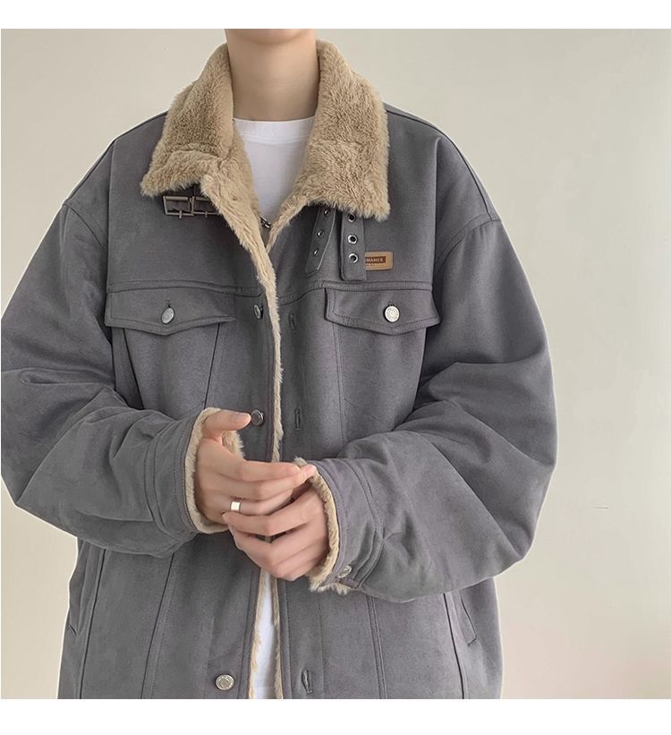 Giacca da motociclista in stile americano, in pelle di pecora integrata, in lana di agnello, per uomo, foderata in pile invernale, in pelle scamosciata spessa e cotone._voghion.com