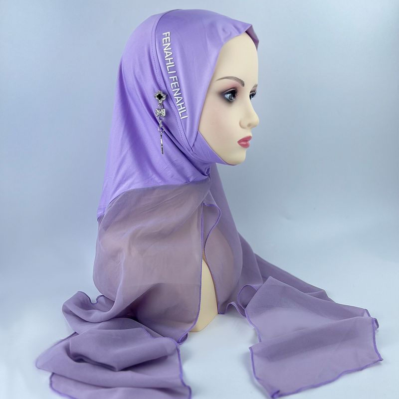Women's Hijab multi color pullover headscarf with letters solid color chiffon sports headscarf ladies ethnic scarf_voghion.com