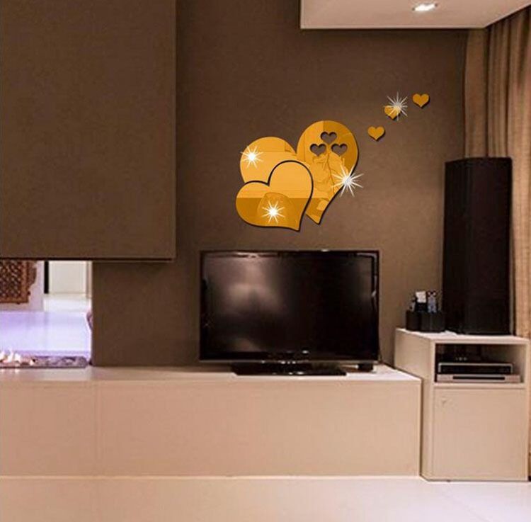 Home acrylic 3D self-adhesive Love mirror sticker DIY decorative painting background wall_voghion.com