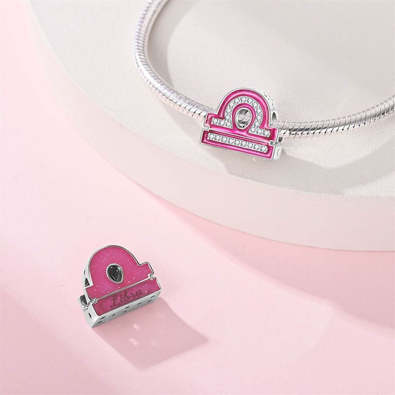 Damenschmuck, süße rosa Perlen mit zwölf Sternbildern, dekorative Perlen, DIY-Schmuckzubehör, Armband, weißes Kupfer, versilbert_voghion.com