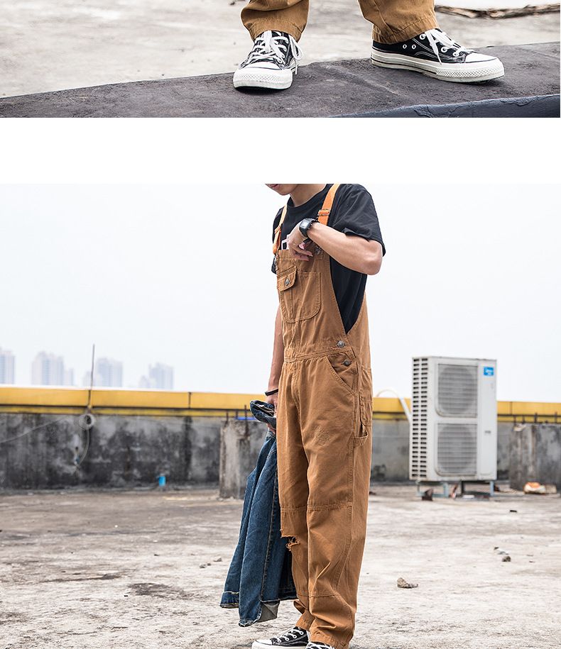 Man's clothing Men's denim overalls couple ripped loose straight jumpsuit wide leg overalls suspenders ins Daddy pants_voghion.com