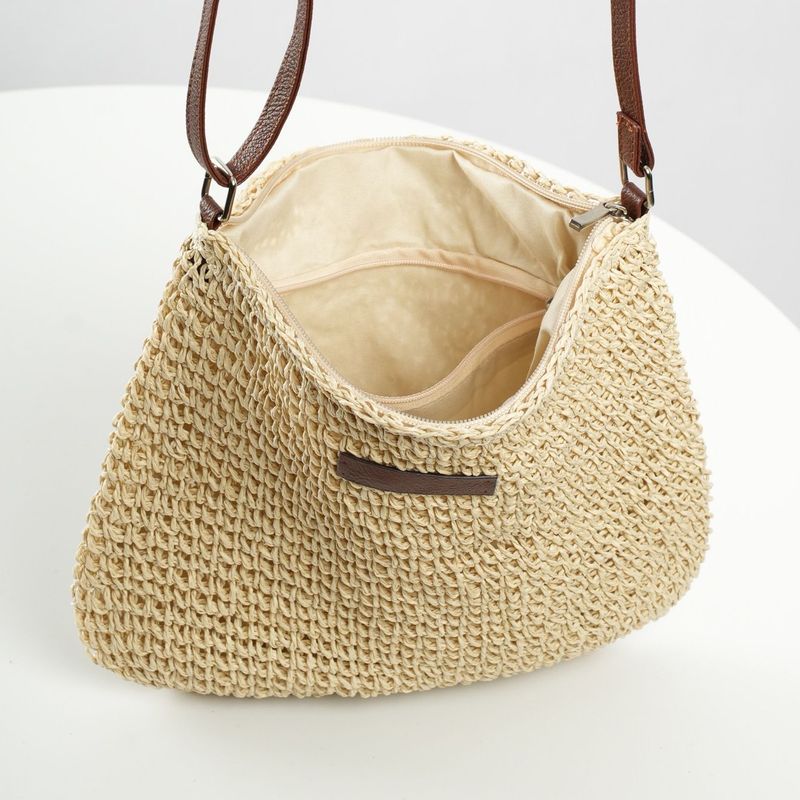 Borsa a tracolla piccola in pelle di marca, semplice, casual, versatile, alla moda, in paglia intrecciata a mano_voghion.com
