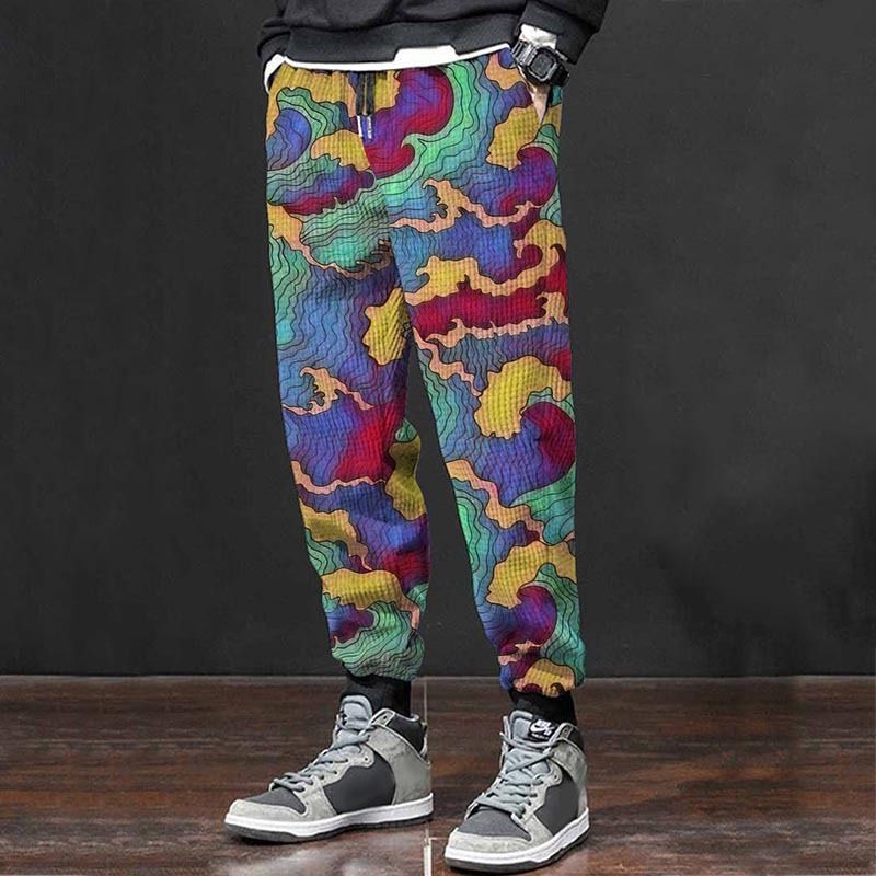 Premium Ürünler 2024 Yeni 3D Baskılı Slim Fit El Boyalı Rahat Orta Bel Erkekler İçin, Kişiselleştirilmiş Bacak Bağlama Pantolonu_voghion.com
