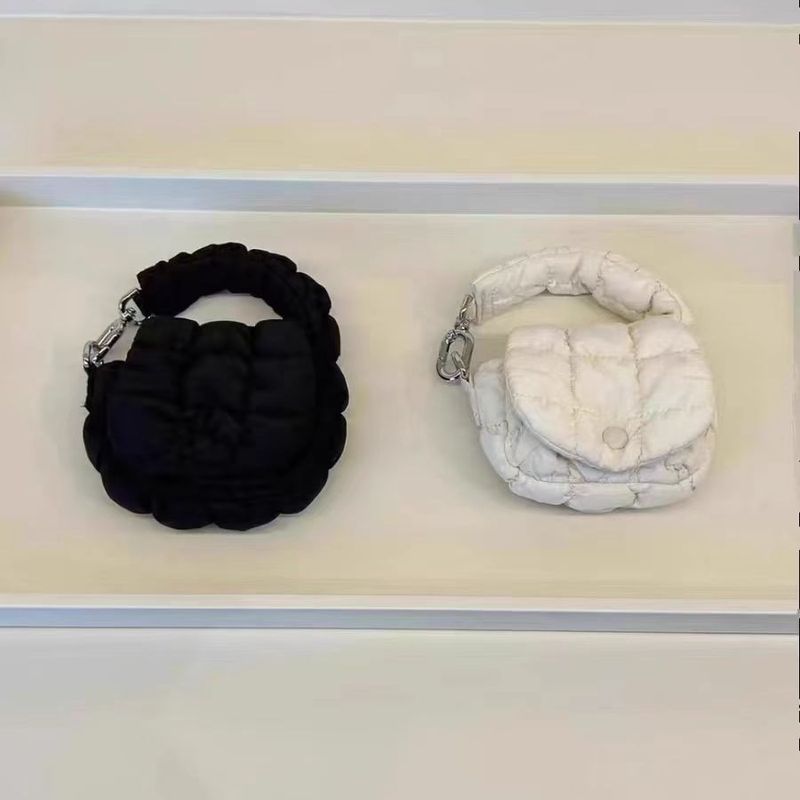 Borsa a mano da donna Mini Cloud Wrinkle con tracolla staccabile, borsa rotonda in morbido cotone e lino per l'uso quotidiano, piccola borsa versatile nera, bianca e rosa_voghion.com