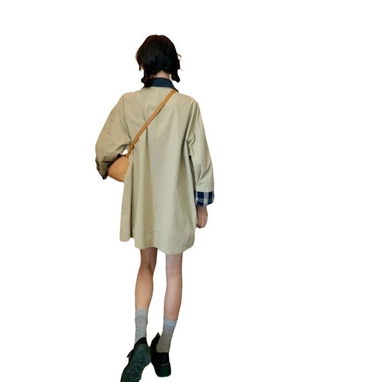 Autumn Basel Design Sense Lapel Short Windbreaker Women's Autumn Loose Plaid Patchwork Jacket_voghion.com