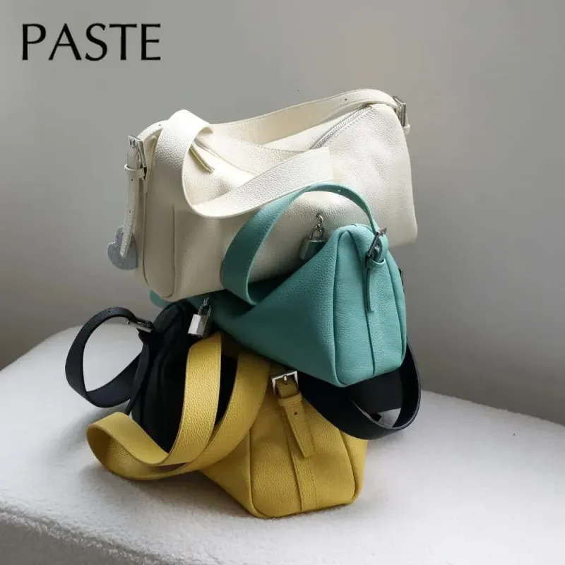 Designer 2025 Ins Chic LOCK Design Soft Horizontal Cylindrical Shape Pillow 100% Real Leather Women Shoulder Yellow Sky_voghion.com