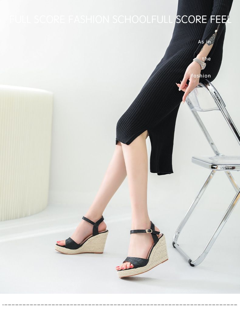 Γυναικεία Παπούτσια Νέα Καλοκαιρινά Ψηλοτάκουνα Σανδάλια με Χοντρό Τακούνι και Σόλα για Γυναικεία Παπούτσια με Ψάθινο Σχοινί και Σόλα σε Μεγάλο Μέγεθος_voghion.com