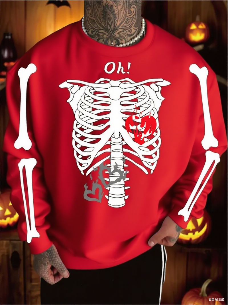 Felpa con cappuccio da uomo con stampa di scheletro di Halloween, nera, casual, per attività all'aperto, autunno/inverno, da donna_voghion.com