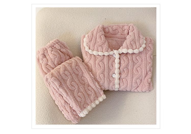 Pigiama da donna in pile di peluche, pigiama morbido in jacquard per donna, comodo pigiama da salotto_voghion.com