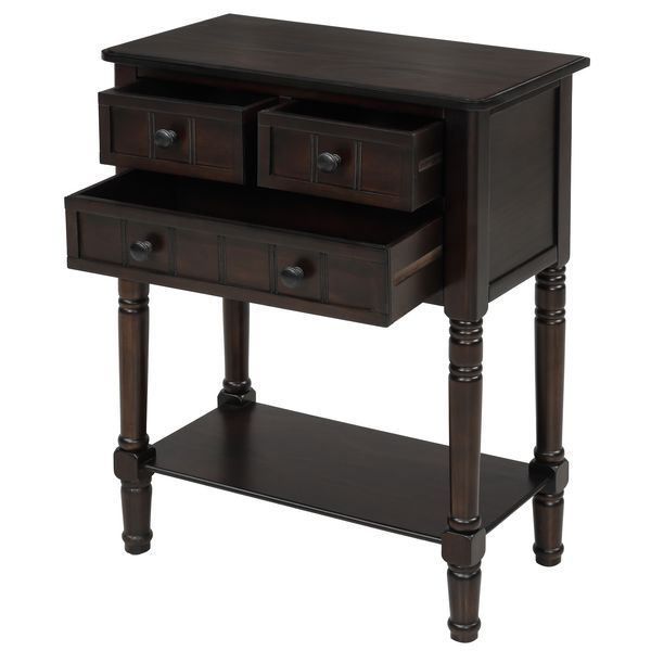 Narrow Console Table, Slim Sofa Table With Three Storage Drawers And Bottom Shelf For Living Room, Easy Assembly_voghion.com