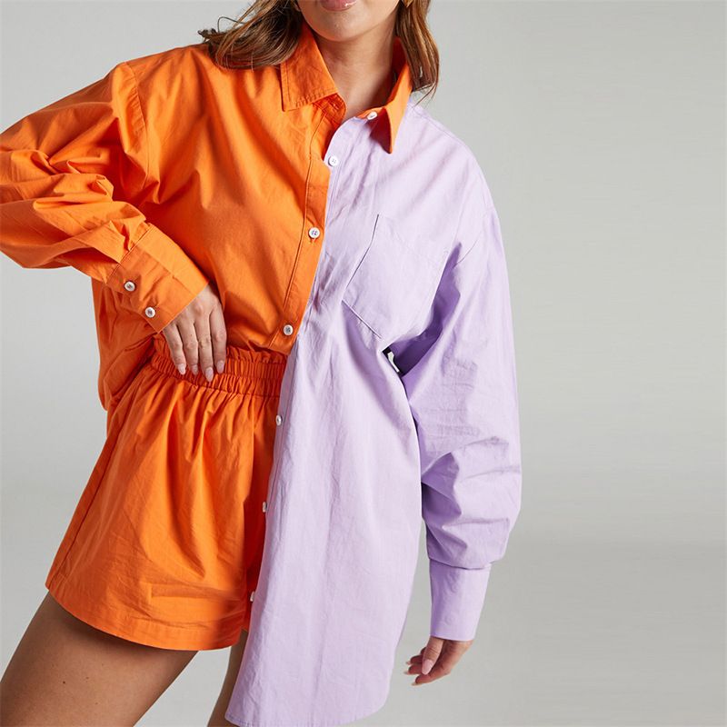Ensemble deux pièces imprimé uni 23, nouvelle mode décontractée, chemise à simple boutonnage, short élastique, tenue froissée_voghion.com