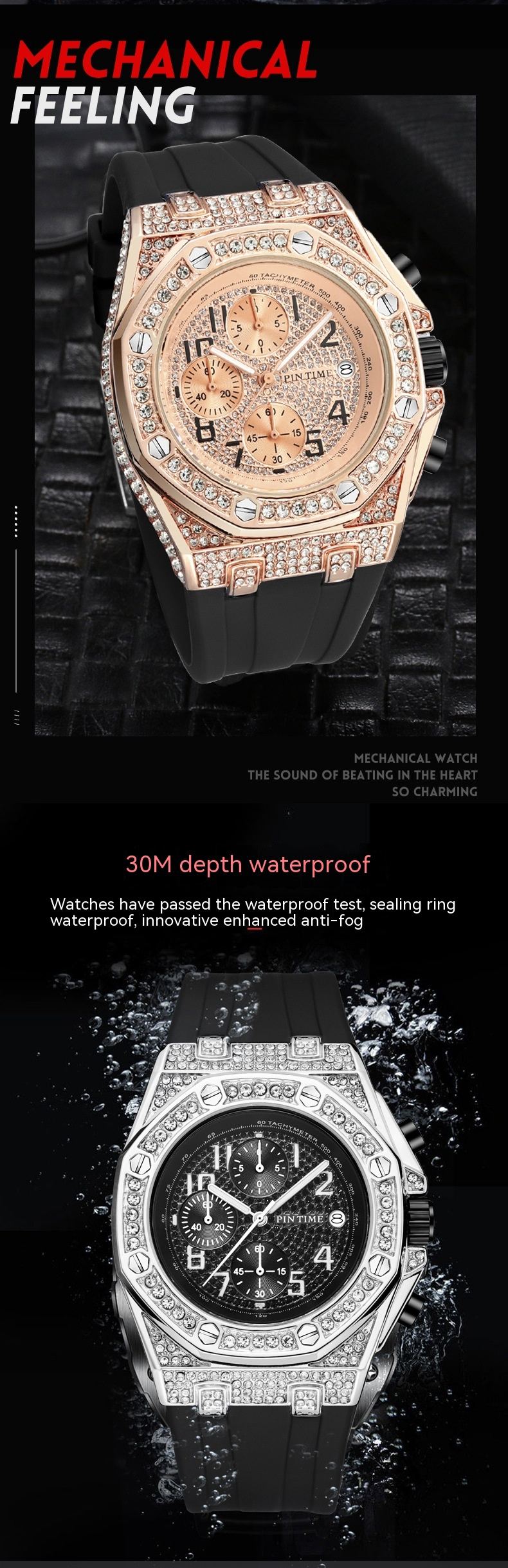 New Men's Watch Brand Watch Vintage Personalized Diamond Set Large Dial Timing Function Luminous Quartz Watch_voghion.com