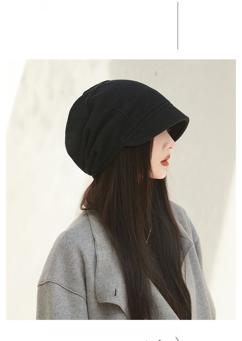 Hat Women's Spring and Autumn Thin New Japanese Style Cold Hat Shows Face Small Pullover Hat Big Head Wai Heap Hat Plain_voghion.com