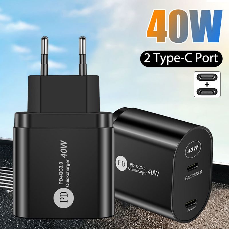 Cargador de viaje con puerto dual PD tipo C para teléfono móvil de 40 W y carga rápida con flash para festival de música_voghion.com
