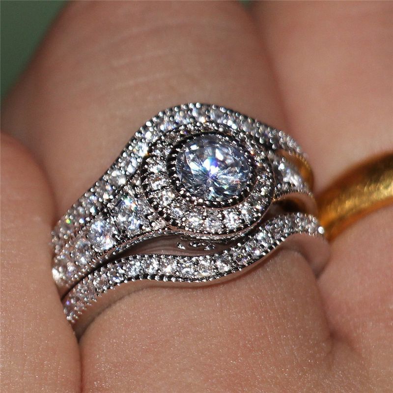 Trendy Jewelry New Three-Piece Combination Women's Couple Ring Set_voghion.com
