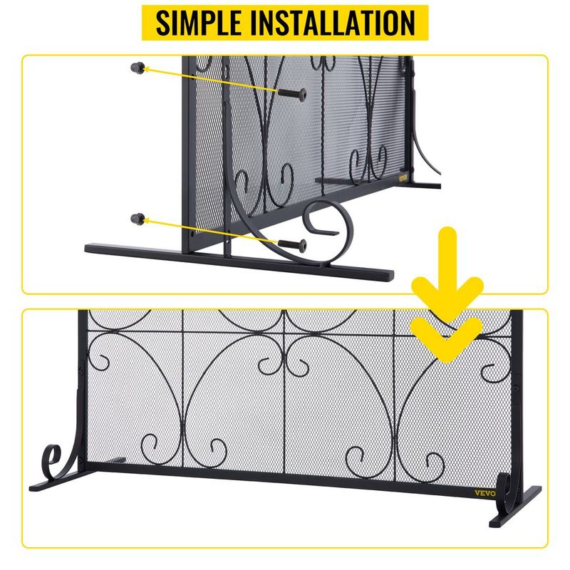 VEVOR Fireplace Screen, 38 X 26.5 Inch,Heavy Duty Iron Freestanding Spark Guard With Support, Metal Mesh Craft, Broom Tong Shovel Poker Included For Fireplace Decoration & Protection, Black_voghion.com
