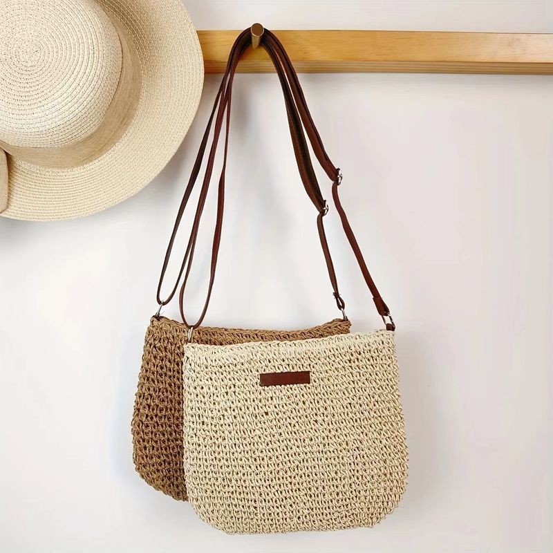 Borsa a tracolla piccola in pelle di marca, semplice, casual, versatile, alla moda, in paglia intrecciata a mano_voghion.com
