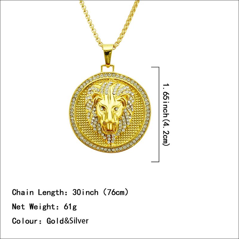 Hiphop Round Brand Lion Necklace, European And American Fashion Personality Pendant Accessory_voghion.com