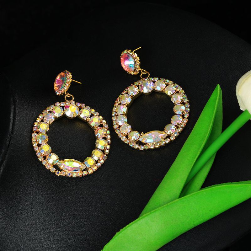 popular trendy earrings fashionable shiny circle earrings colorful vintage rhinestone earrings earring_voghion.com