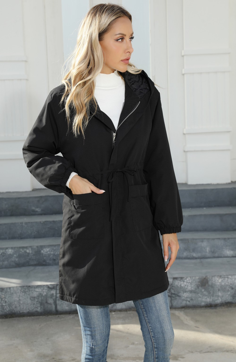 Women's cross-border large size women's hooded plus velvet windbreaker mid-length coat spring and autumn new style jacket for women_voghion.com