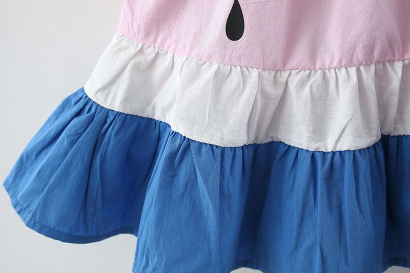 Summer Girls Dress New Children's Clothing Cute Round Neck Small Flying Sleeves Splicing Cake Skirt Sweet Contrast Color Vest Skirt_voghion.com