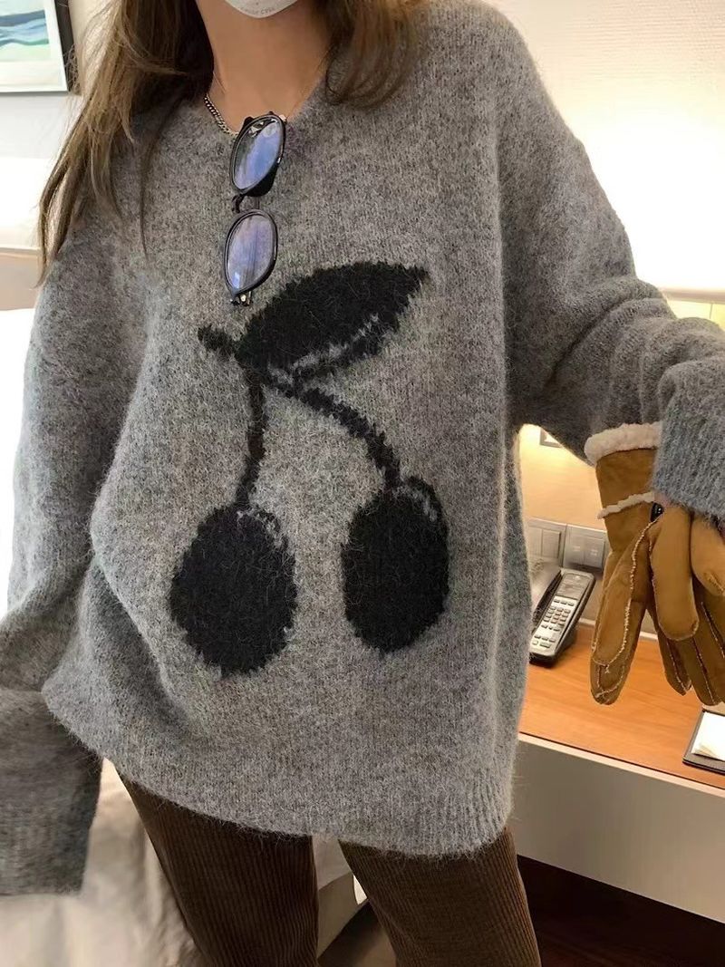 Niche Design Embroidered Loose Lazy Style Wool Sweater Women's Base Layer Autumn Winter New Knitted Top_voghion.com