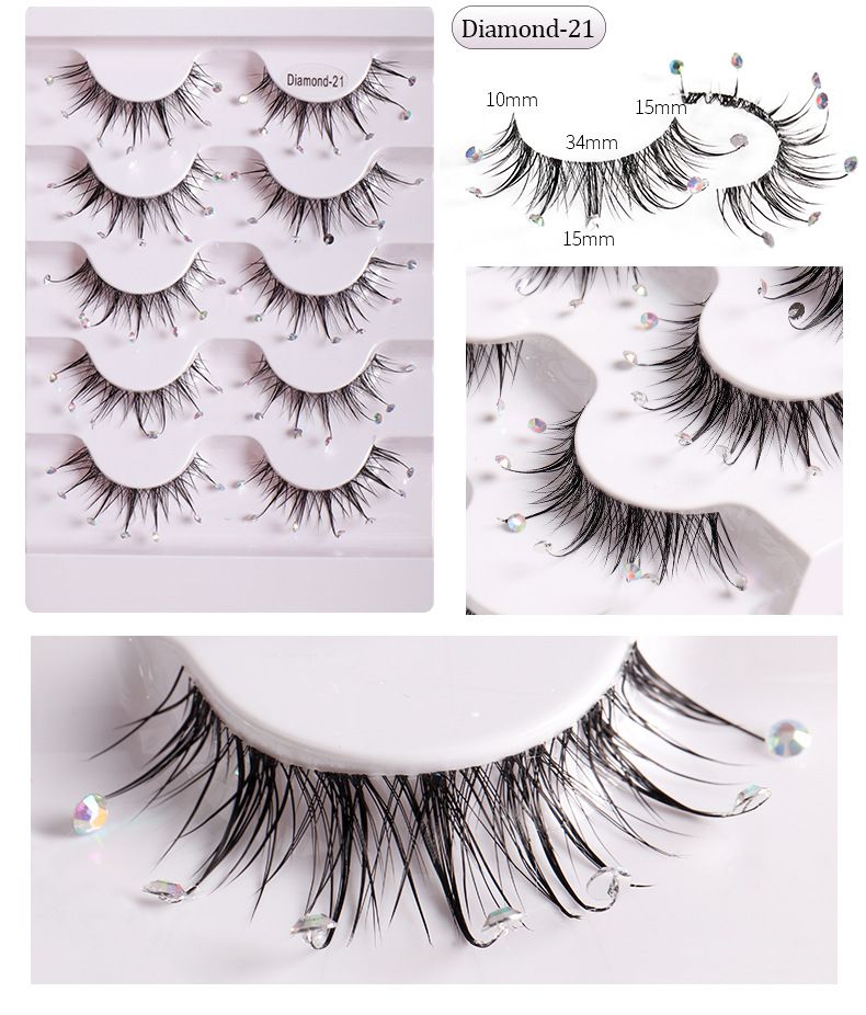 Blakstienų priauginimo rinkinys 5 poros permatomų siūlų pastos deimantinių dirbtinių blakstienų natūraliai riestos blakstienos „Little Devil“ komiksų akių dirbtinės blakstienos_voghion.com