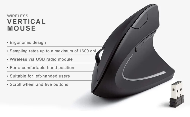 Vertical Mouse Ergonomic 2.4GHz Wireless Optical Mice 3 Adjustable DPI 800/1200/1600 6 Buttons for Laptop PC Computer_voghion.com
