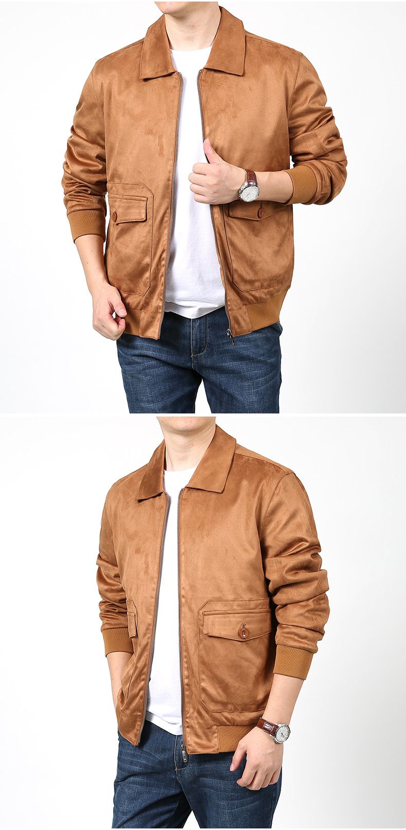 Neue dünne Wildlederjacke, Herren High-End-Casual Loose Elastic Revers Jacke_voghion.com