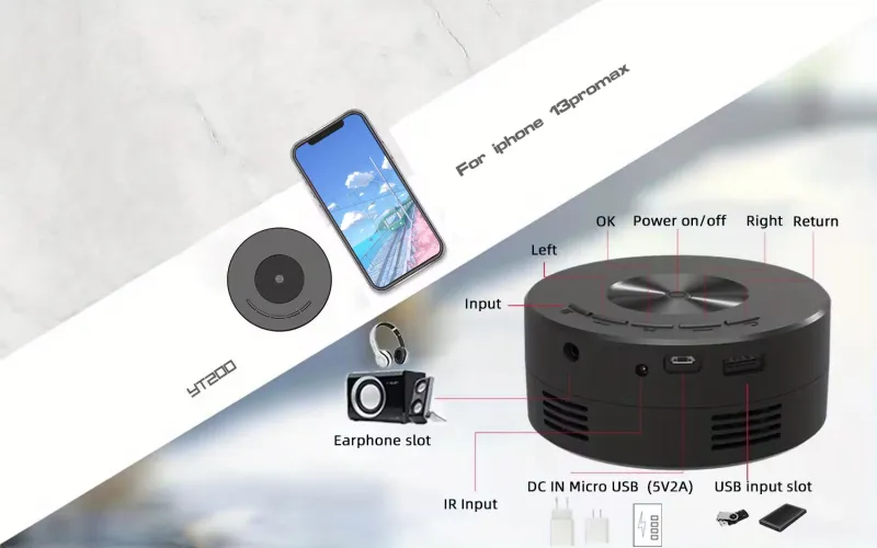 Mini projecteur LED YT200 pour home cinéma, vidéo mobile 1080p, synchronisation USB, écran pour smartphone_voghion.com