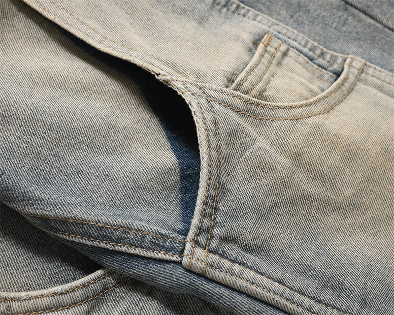 Men's Clothing Trend Micro Flared Jeans Men's Patch Pocket Split Patchwork Washed Wide-leg Pants_voghion.com