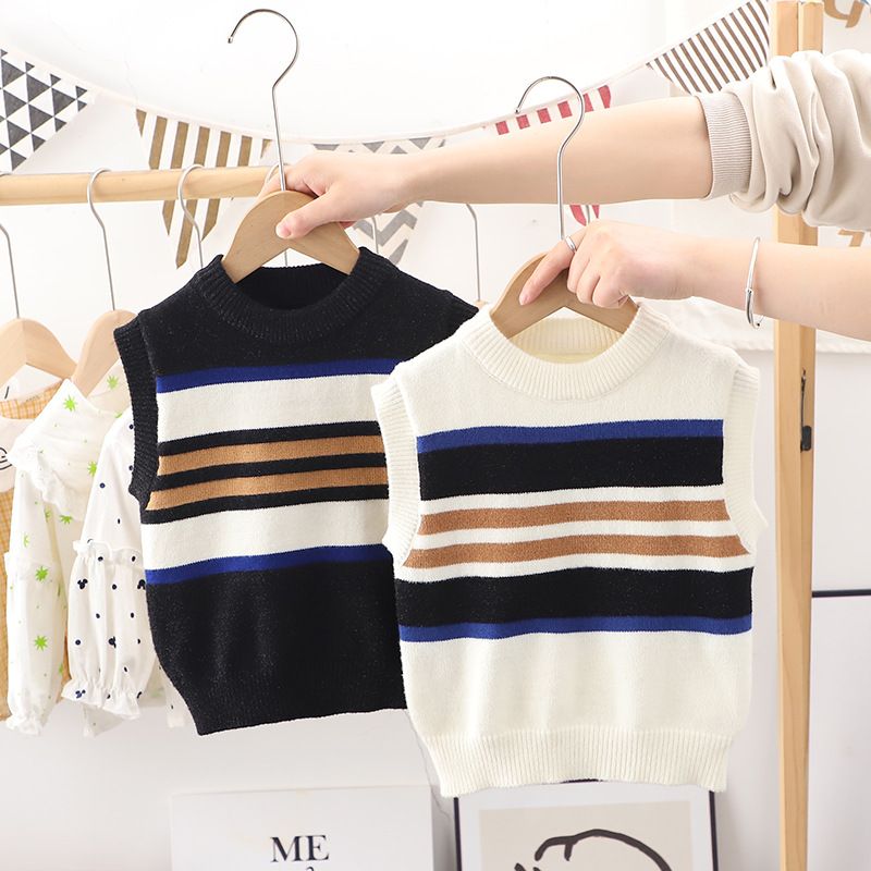 Boys' Knit Vest - Soft & Stylish Striped Pullover For Kids (3-8 Years, 100-140cm) - Winter Spring Fall Casual Wear_voghion.com