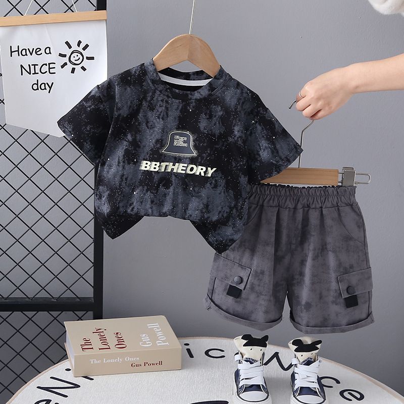 Abbigliamento per neonati maschi, maglietta sottile tie-dye estiva, completo in due pezzi_voghion.com