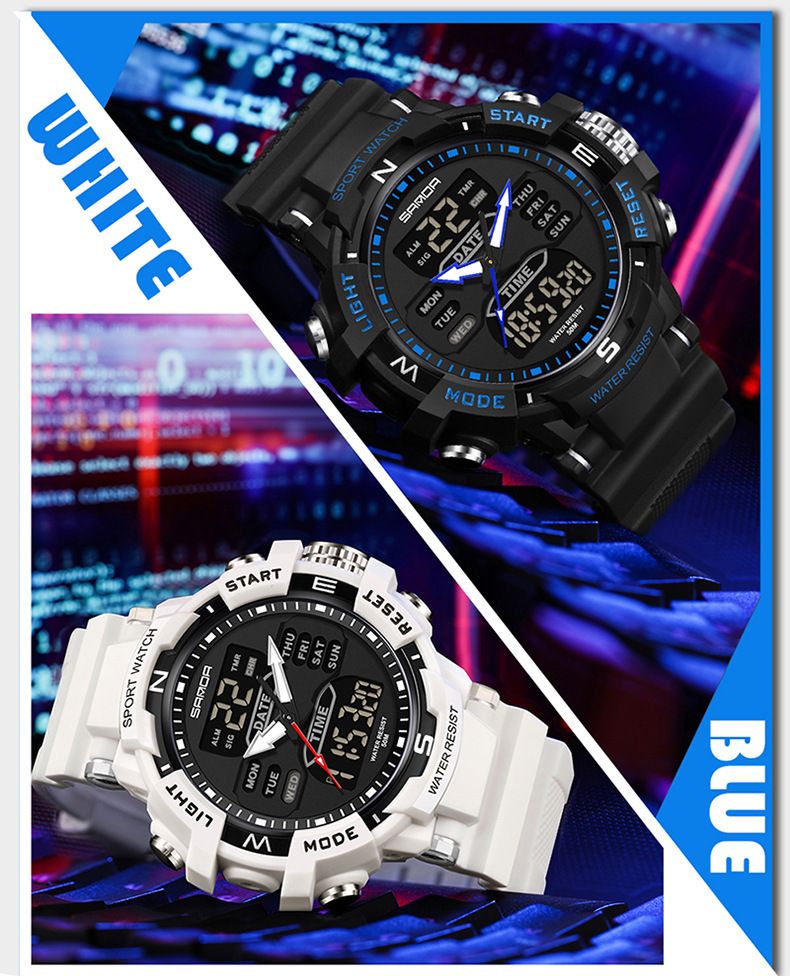 Unisex Digital Analog Sports Watch With LED Backlight, Alarm, Stopwatch, 50M Waterproof For Couples, Gym, Outdoor Activities_voghion.com