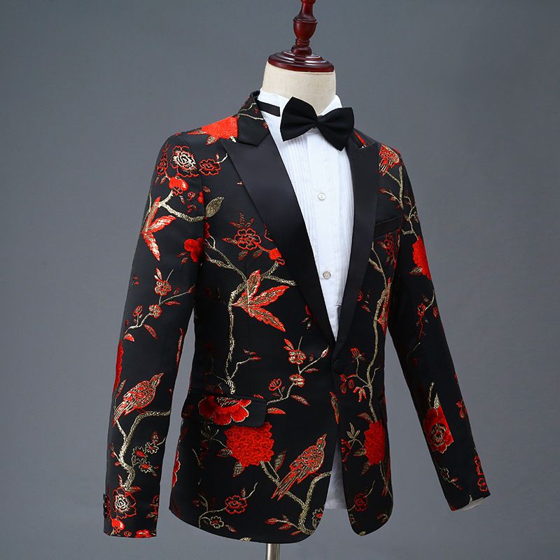 CT New Black Embroidered Men's Single-Breasted Suit Set For Stage Performance Host Costume_voghion.com