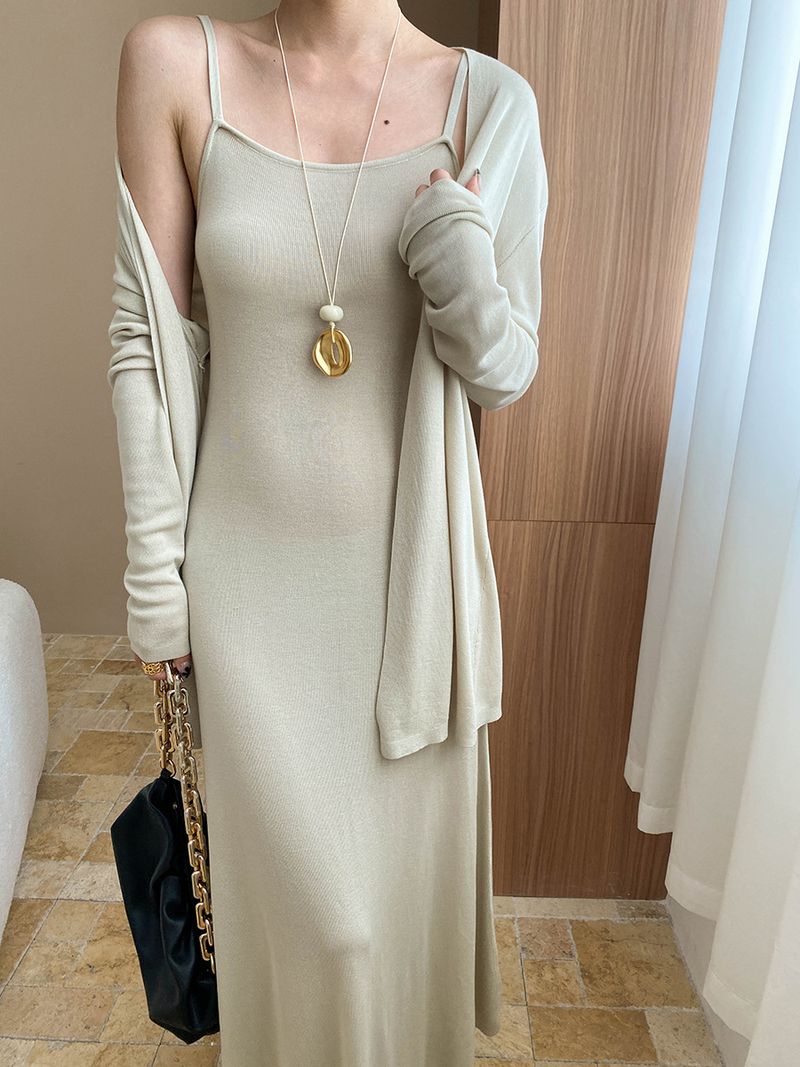 Conjunto de saia e cardigan de malha de papel com gola única, fácil e gratuito_voghion.com