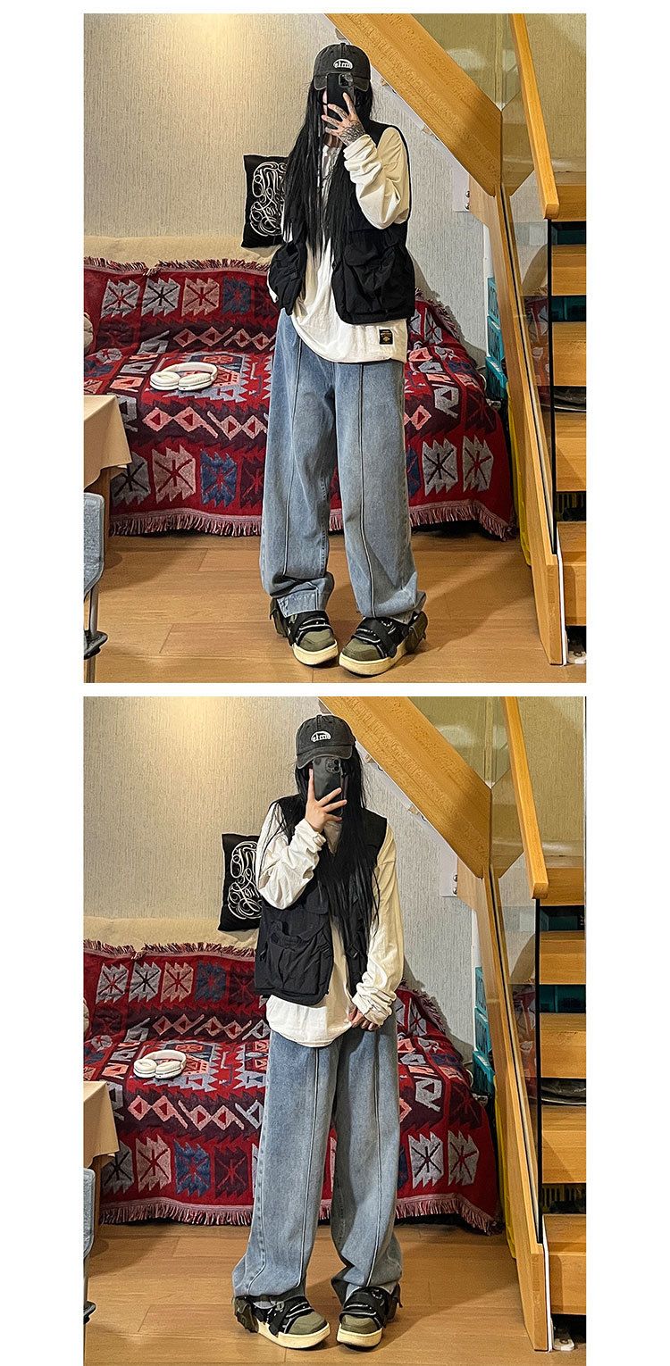 American Vibe Jeans Herren Straight Loose Oversized High Street Trendy Ins Wide Leg Bodenhose_voghion.com