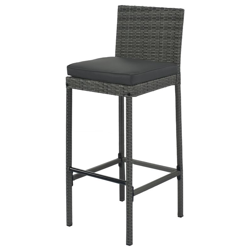 5-pieces Outdoor Patio Wicker Bar Set, Bar Height Chairs With Non-Slip Feet And Fixed Rope, Removable Cushion, Acacia Wood Table Top_voghion.com